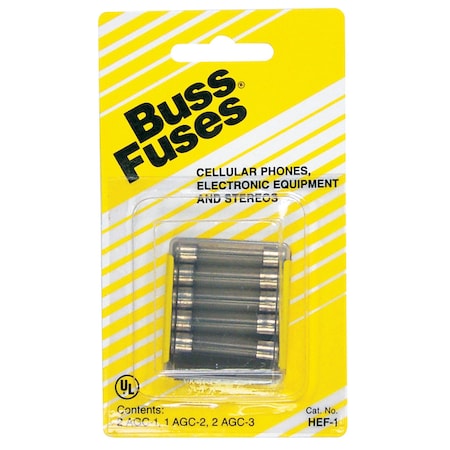 Eaton Bussmann Bussmann Assorted amps Glass Tube Fuse 5 pk HEF-1